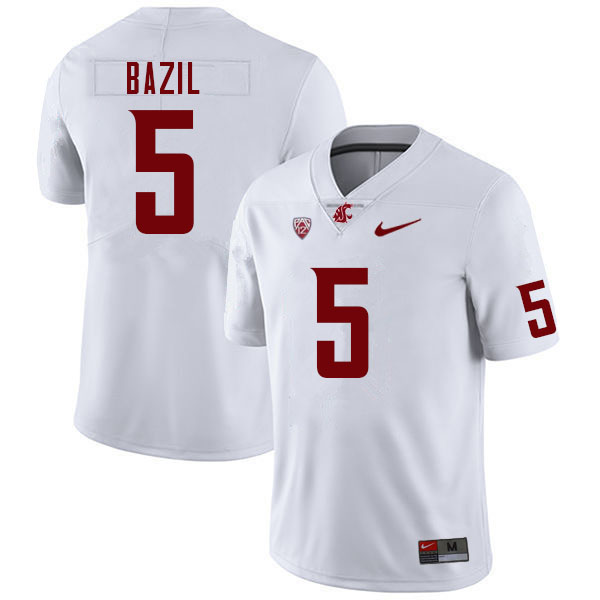 Men #5 Jouvensly Bazil Washington State Cougars College Football Jerseys Sale-White